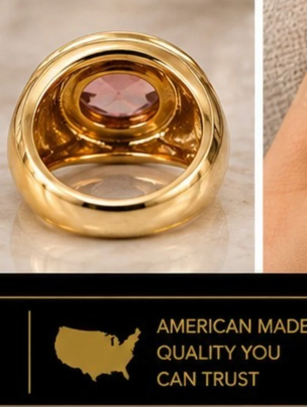 Vintage 1993 Pink AAA+ CZ Gold Plated East West Statement Ring Size 7.5